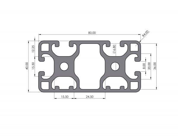 Aluminum profile 80x40 slightly groove 8 I-type 2N